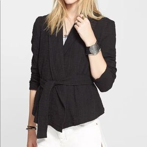 Free People Black belted cotton gauze wrap blazer